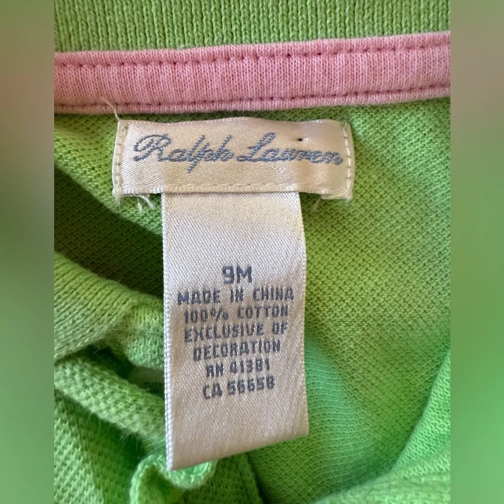 Ralph Lauren Girls Spring Green Ruffle Polo Bodysuit Pink Pony 🩷💚 9M MSRP $49